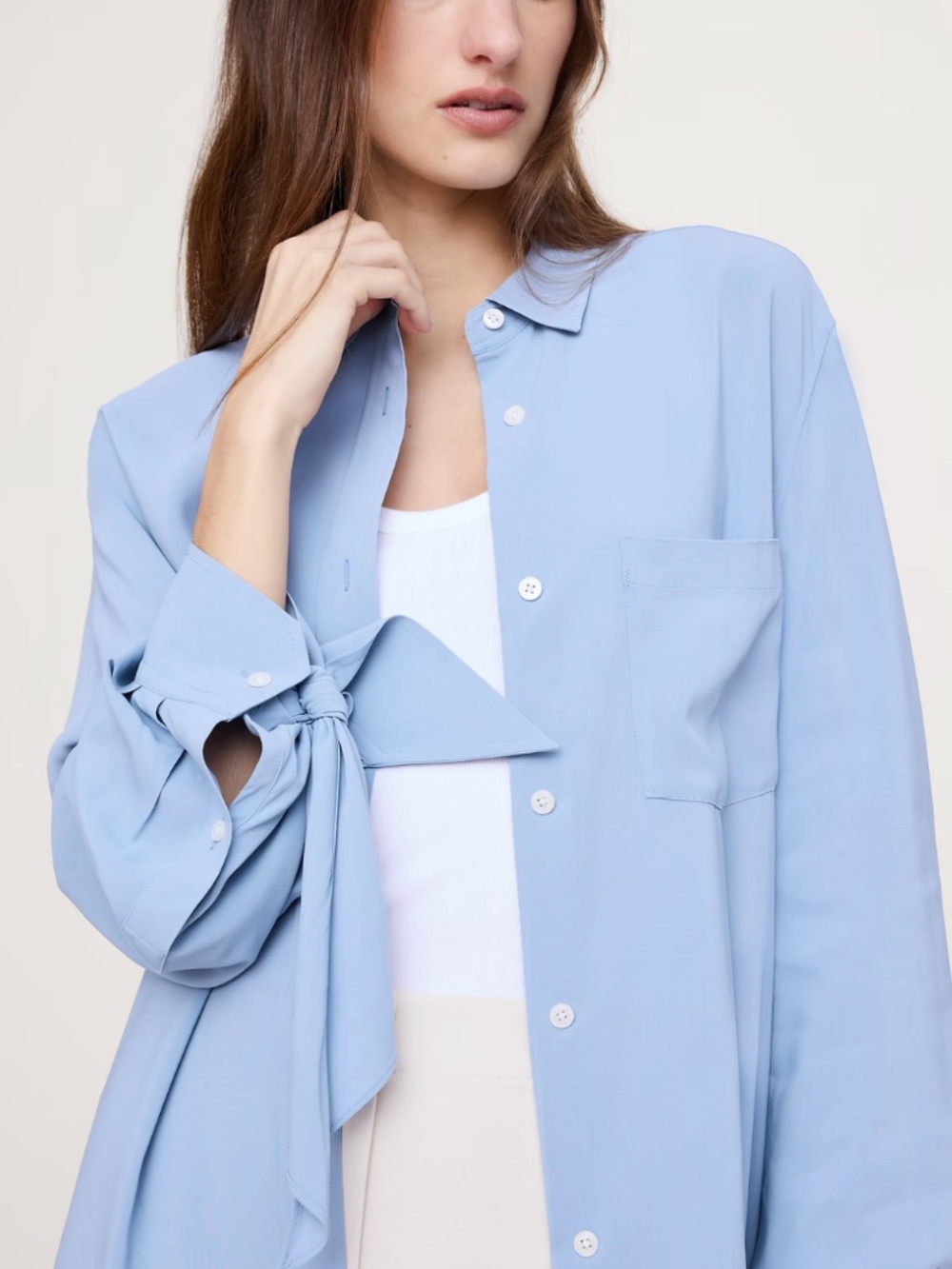 Georgette Tie-Cuff Shirt - Blue